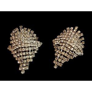 Vintage Musi Rhinestone Shoe Clips Fan Leaf Design 2” Clip-On Silver Tone Pair